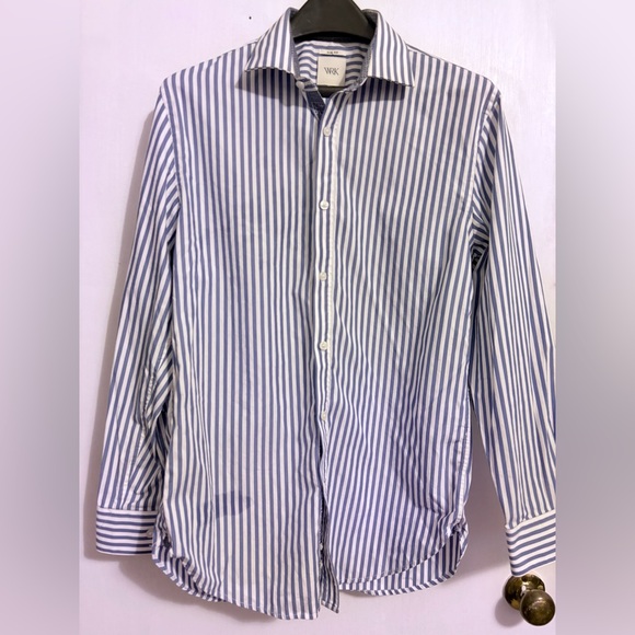 Men's Blue WRK Striped Casual Button Down Shirt - Picture 2 of 3